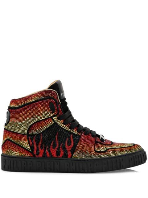 crystal-embellished fire-motif sneakers by PHILIPP PLEIN