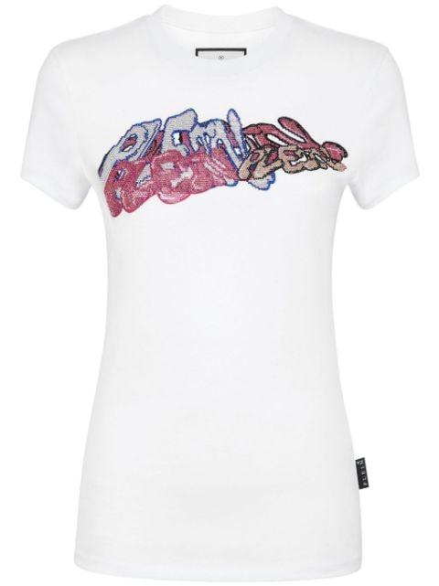 crystal-embellished graffiti-logo T-shirt by PHILIPP PLEIN