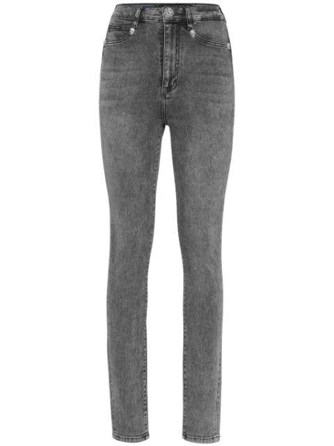 crystal-embellished high-waisted jeans by PHILIPP PLEIN