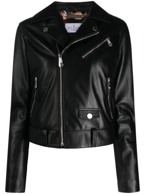 crystal-embellished leather biker jacket by PHILIPP PLEIN