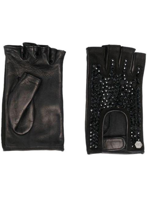 crystal-embellished leather gloves by PHILIPP PLEIN