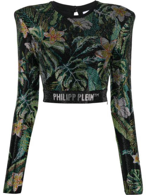 crystal-embellished long-sleeved top by PHILIPP PLEIN