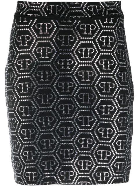 crystal-embellished monogram-pattern mini skirt by PHILIPP PLEIN
