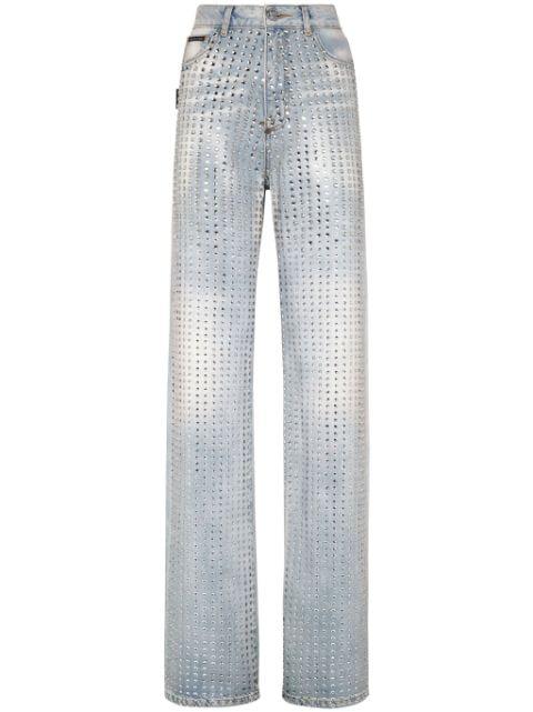 crystal-embellishment pinstripe jeans by PHILIPP PLEIN