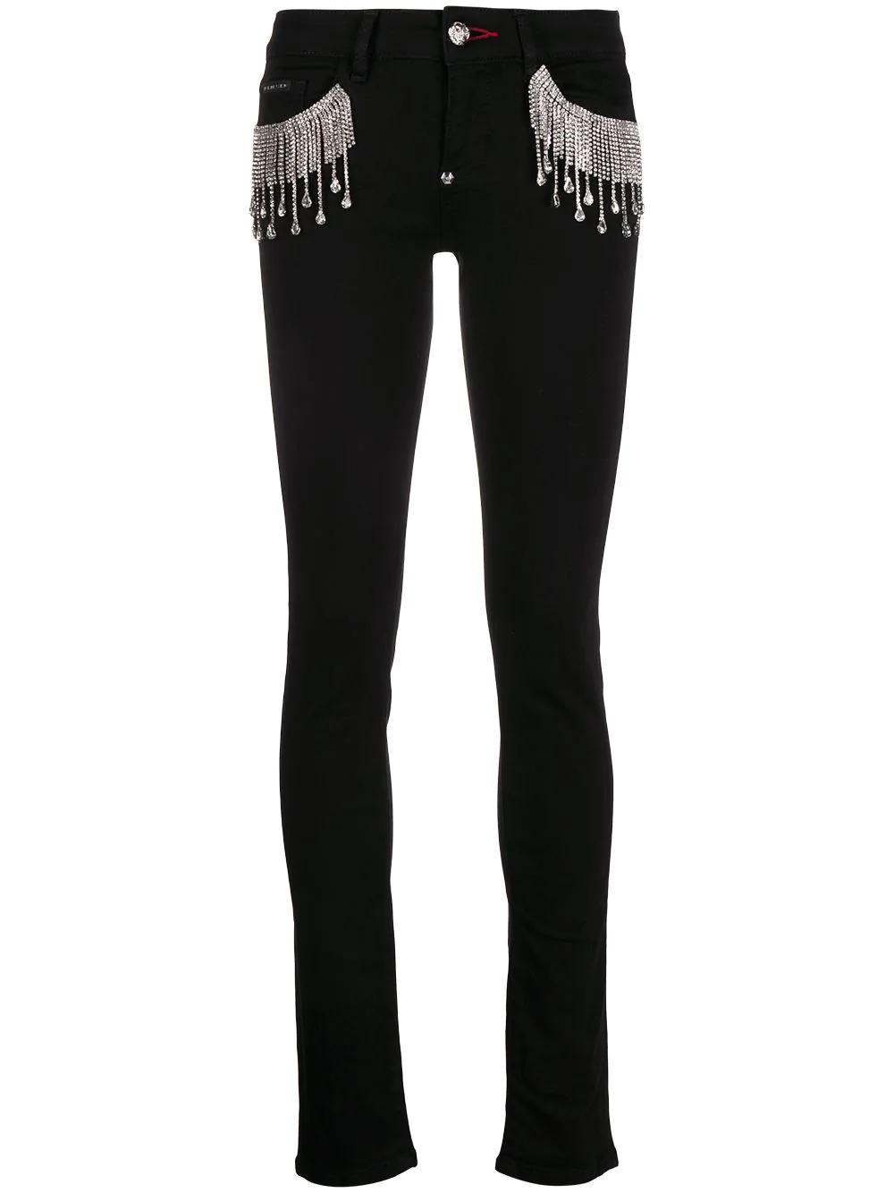 crystal fringe-embellished skinny jeans by PHILIPP PLEIN