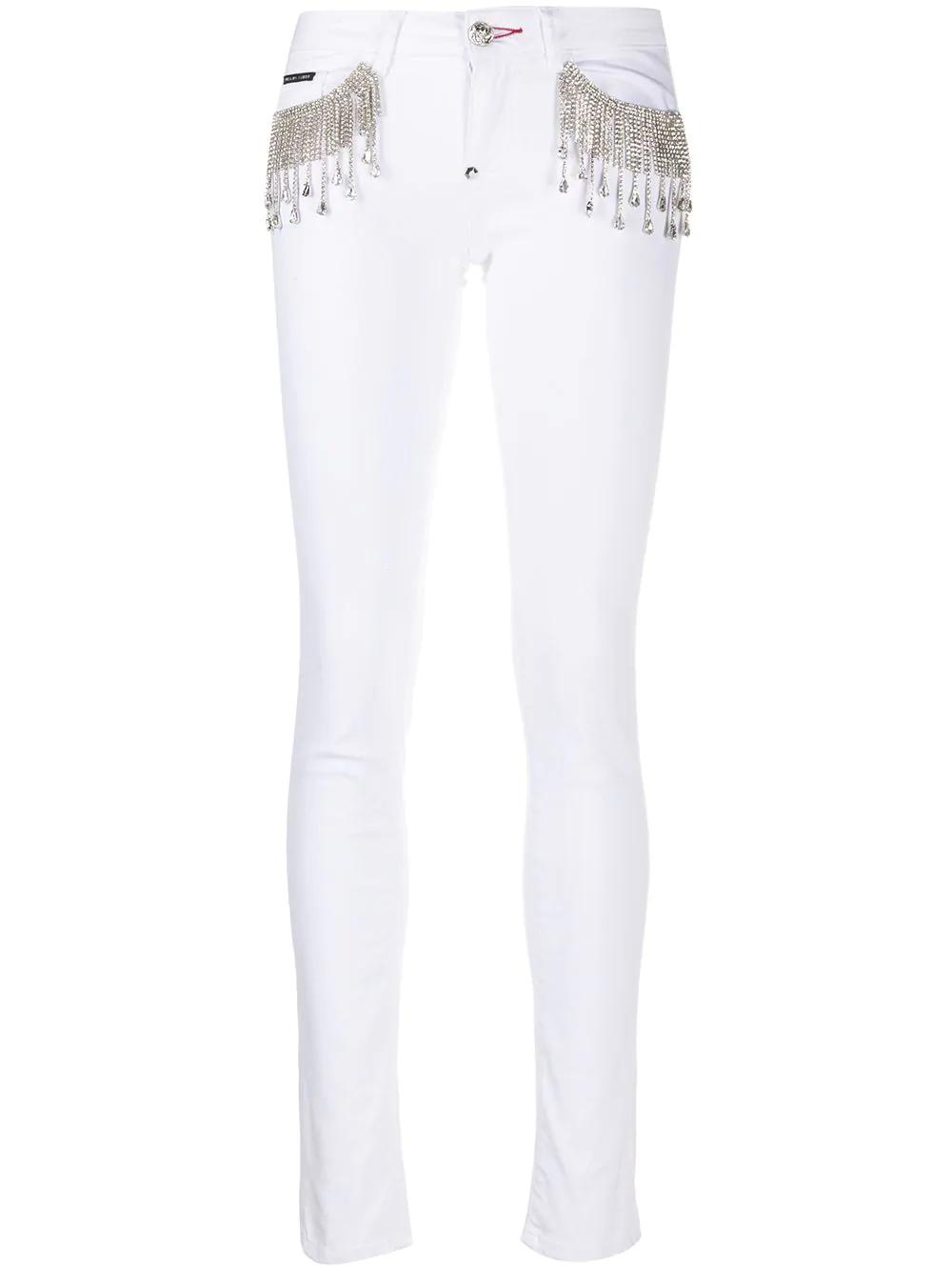 crystal-fringe slim-fit jeans by PHILIPP PLEIN