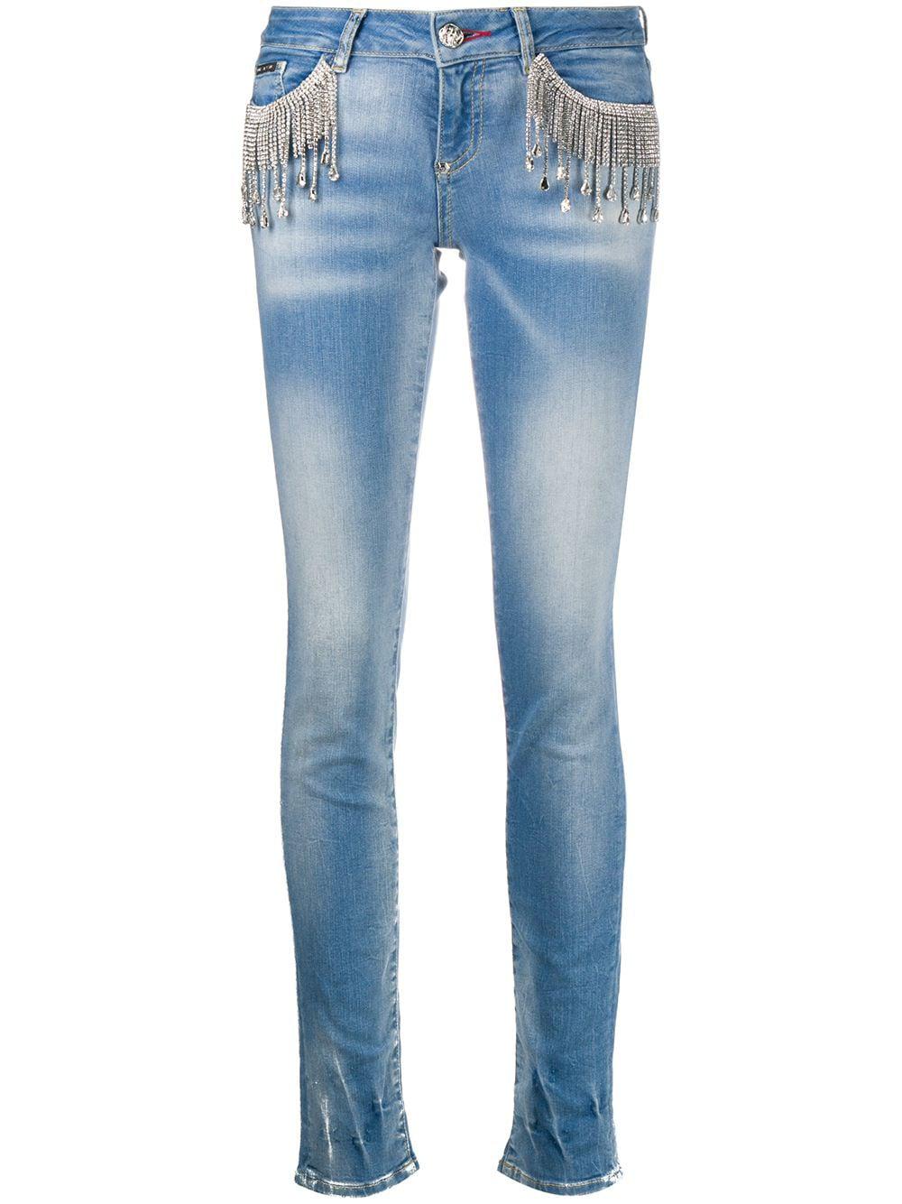 crystal-fringe slim-fit jeans by PHILIPP PLEIN