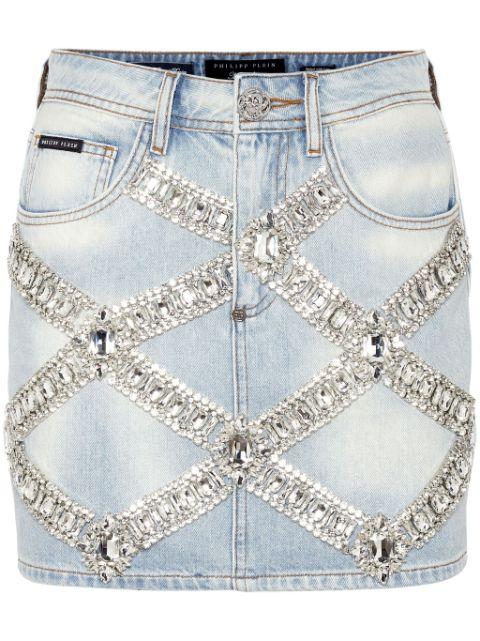 denim brooch mini-skirt by PHILIPP PLEIN