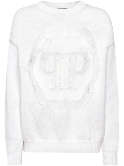 devoré-logo crew-neck sweater by PHILIPP PLEIN