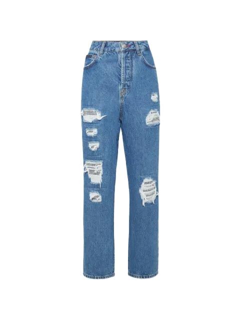 distressed crystal-embellished jeans by PHILIPP PLEIN