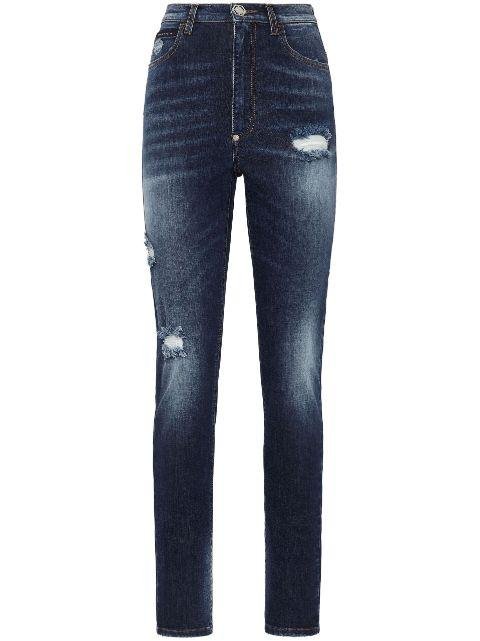 distressed-effect high-waisted jeggings by PHILIPP PLEIN