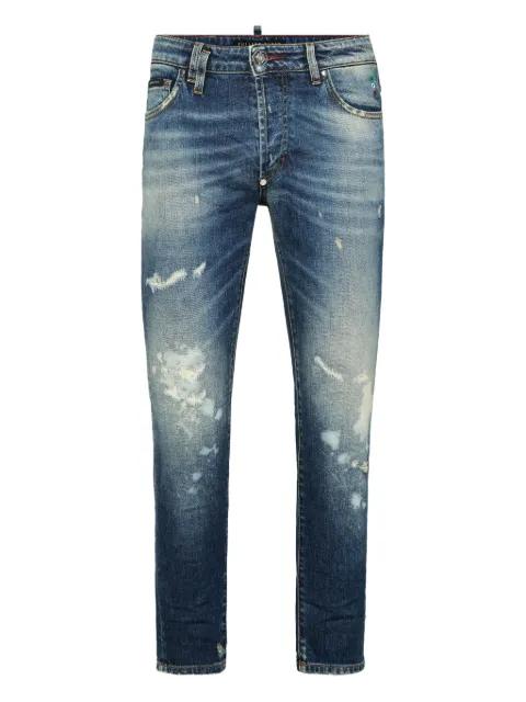 distressed paint-splatter jeans by PHILIPP PLEIN