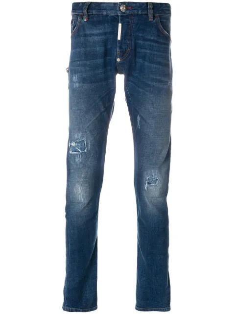 distressed slim fit jeans by PHILIPP PLEIN
