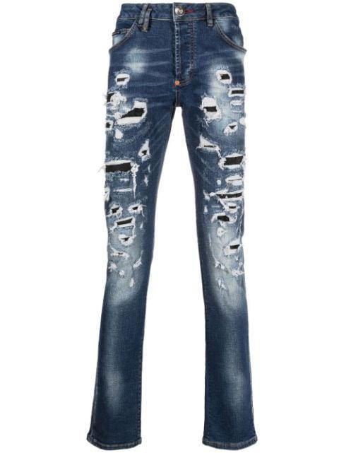 distressed straight-leg jeans by PHILIPP PLEIN