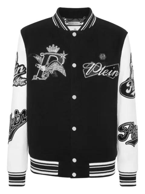 eagle-embellished varsity bomber jacket by PHILIPP PLEIN