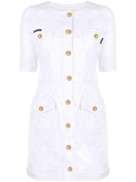 embossed-button detail denim dress by PHILIPP PLEIN