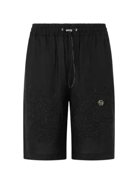 embroidered linen bowling shorts by PHILIPP PLEIN