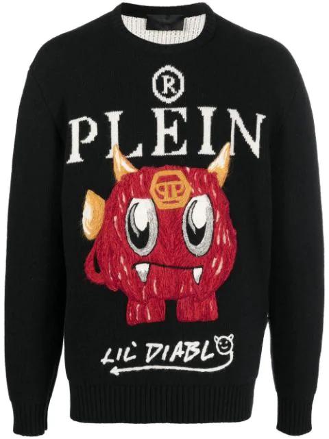 embroidered-motif crew-neck jumper by PHILIPP PLEIN