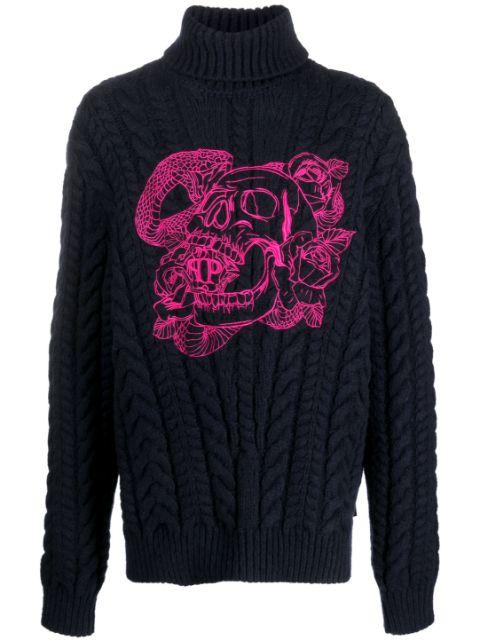 embroidered-skull roll neck jumper by PHILIPP PLEIN