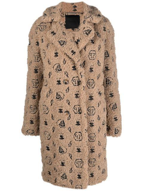 faux-fur embroidered-monogram coat by PHILIPP PLEIN