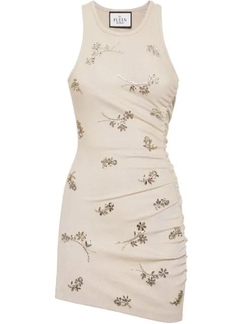 floral-embellishment ribbed mini dress by PHILIPP PLEIN