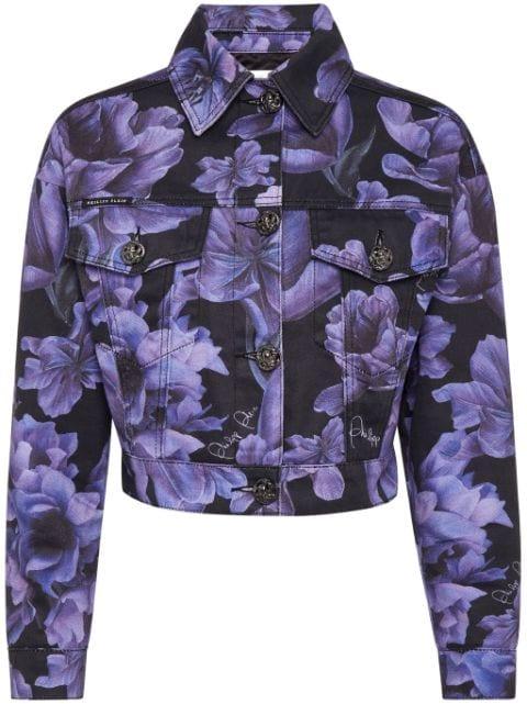 floral-print cropped denim jacket by PHILIPP PLEIN