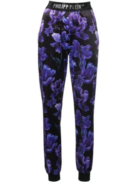 floral-print logo-appliqué track pants by PHILIPP PLEIN