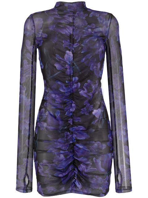 floral-print long-sleeve ruched minidress by PHILIPP PLEIN