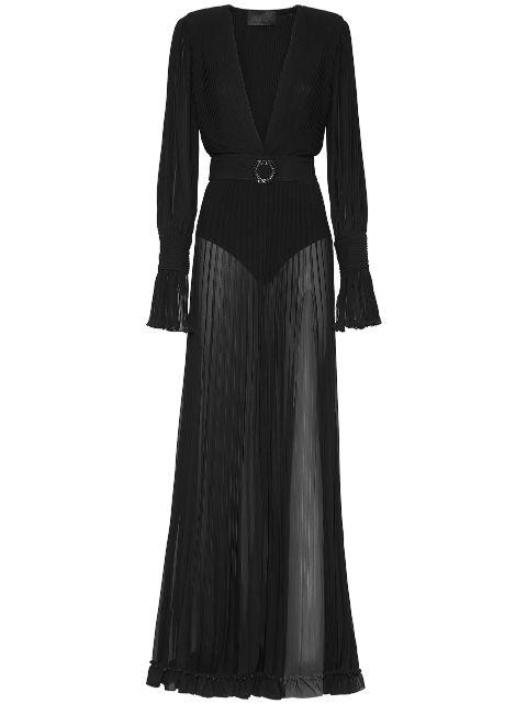 fully-pleated semi-sheer maxi dress by PHILIPP PLEIN