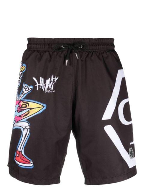 graffiti-print drawstring-waist swim shorts by PHILIPP PLEIN