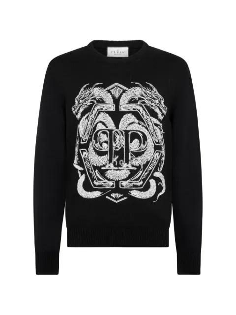 graphic-embroidered round-neck sweater by PHILIPP PLEIN