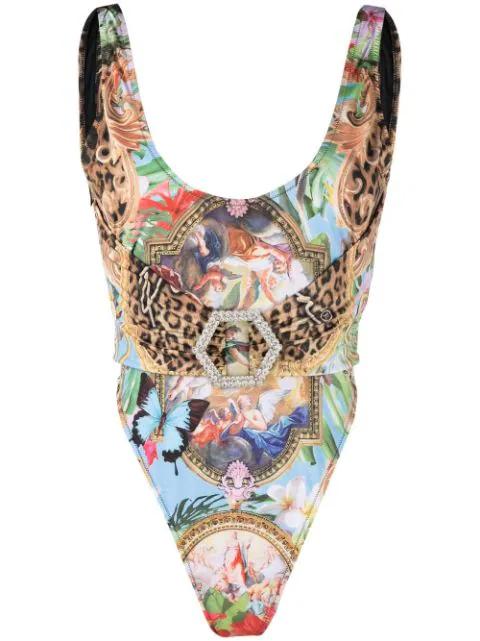graphic-print belted swimsuit by PHILIPP PLEIN