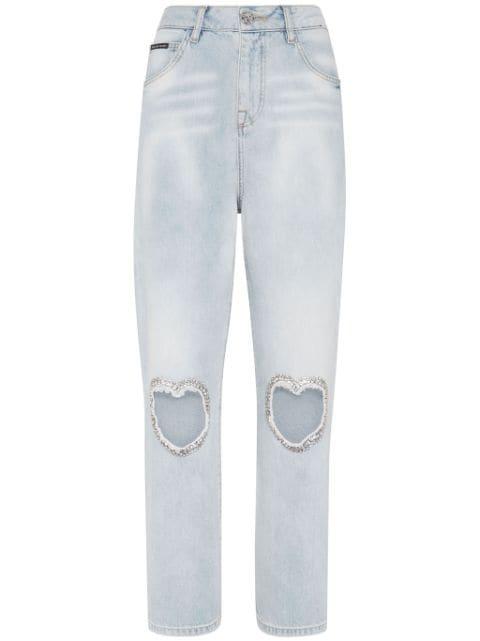 heart-patch straight jeans by PHILIPP PLEIN