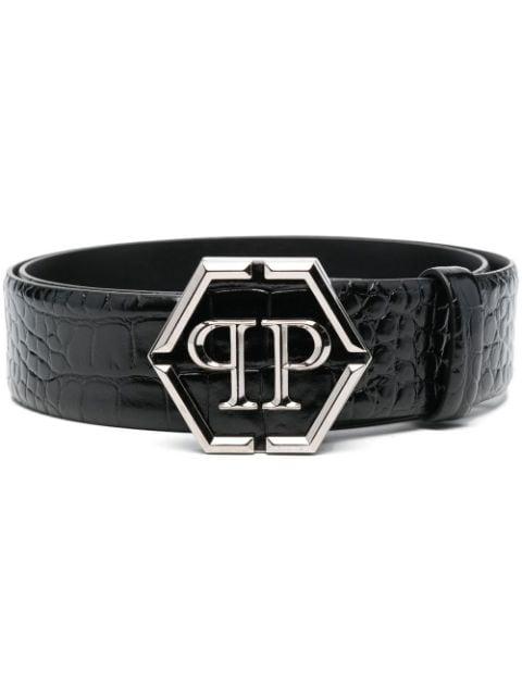 hexagon logo-buckle leather belt by PHILIPP PLEIN