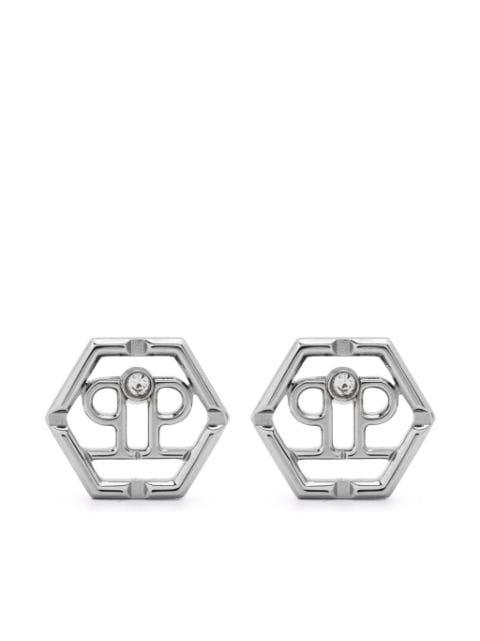 hexagonal logo-charm stud earrings by PHILIPP PLEIN