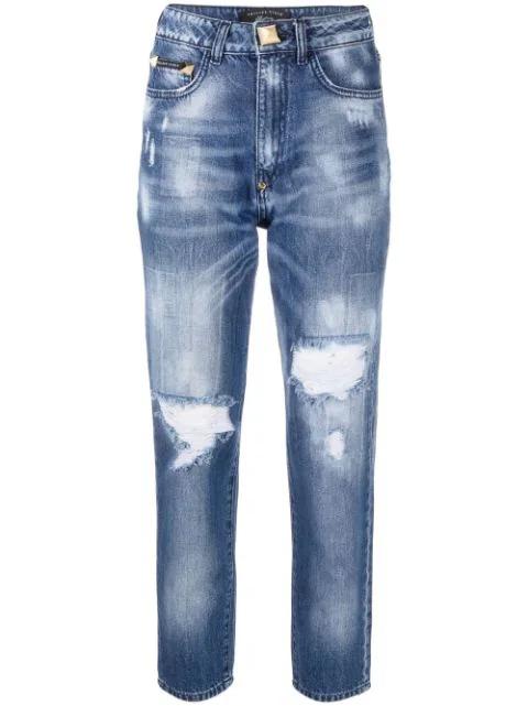 high-rise distressed cropped jeans by PHILIPP PLEIN