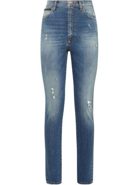high-rise skinny ripped-detail jeans by PHILIPP PLEIN