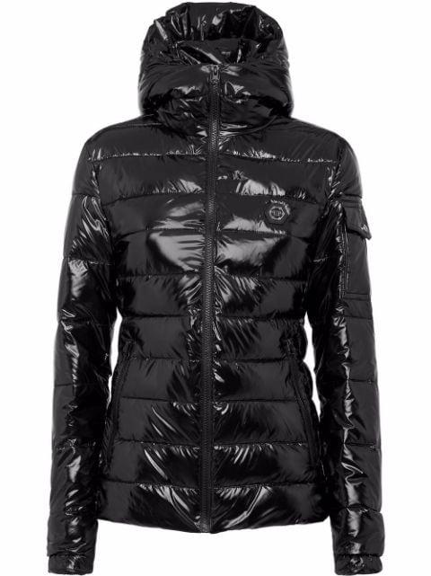 high-shine hoodied down jacket by PHILIPP PLEIN