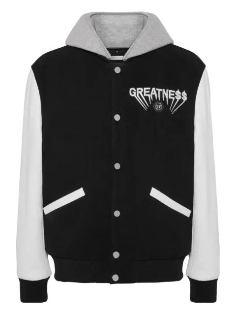 hoodied leather-sleeve bomber jacket by PHILIPP PLEIN