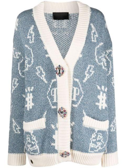 intarsia-knit logo cardigan by PHILIPP PLEIN