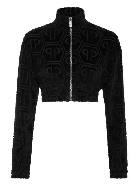 jacquard-monogram cropped tracksuit jacket by PHILIPP PLEIN jacquard-monogram cropped tracksuit jacket by PHILIPP PLEIN