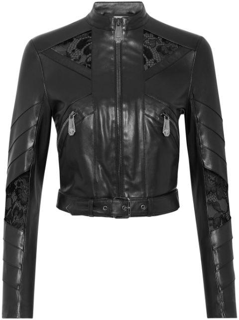 lace-embellished leather jacket by PHILIPP PLEIN