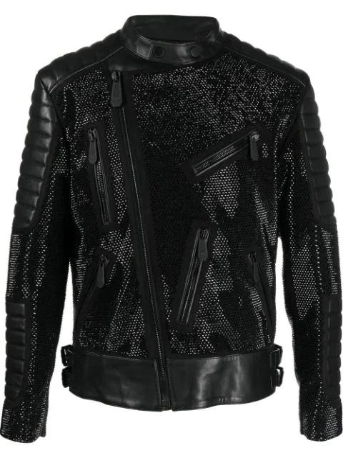 leather disco biker jacket by PHILIPP PLEIN