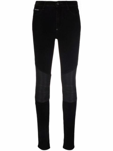 leather-inset high-waist skinny jeans by PHILIPP PLEIN