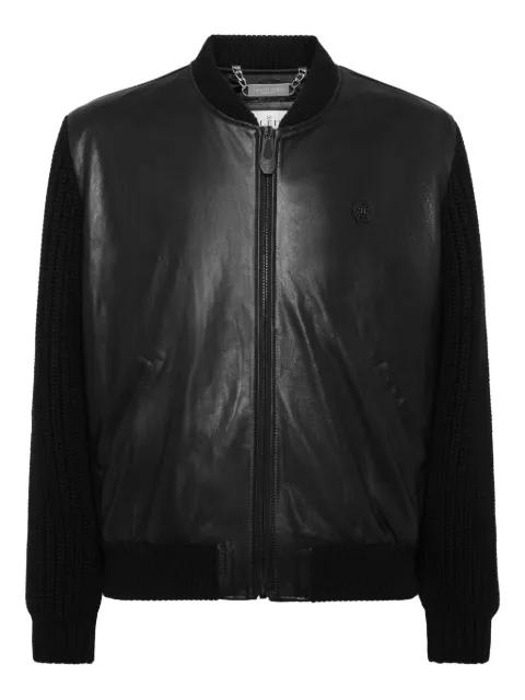 leather knitted-sleeve jacket by PHILIPP PLEIN