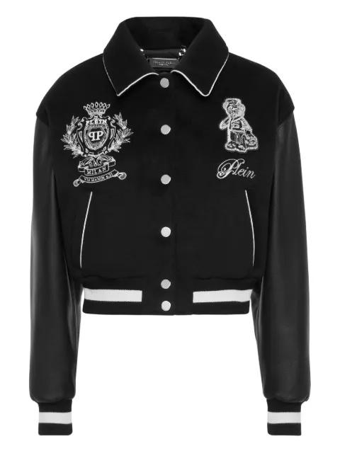 leather-sleeve logo-embroidered bomber jacket by PHILIPP PLEIN