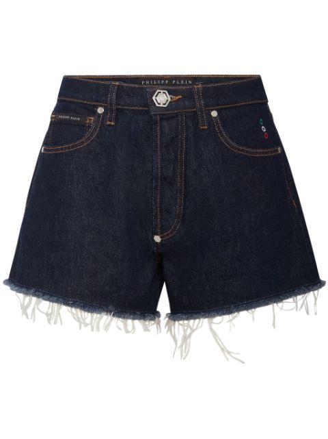 logo-appliquéd denim mini shorts by PHILIPP PLEIN
