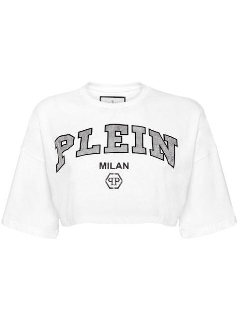 logo-embellished cotton crop top by PHILIPP PLEIN