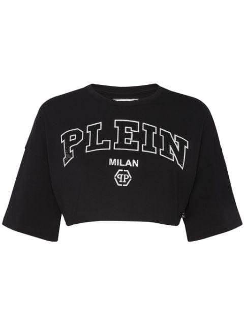 logo-embellished cotton crop top by PHILIPP PLEIN