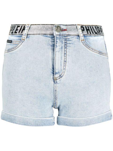 logo-embellished denim shorts by PHILIPP PLEIN